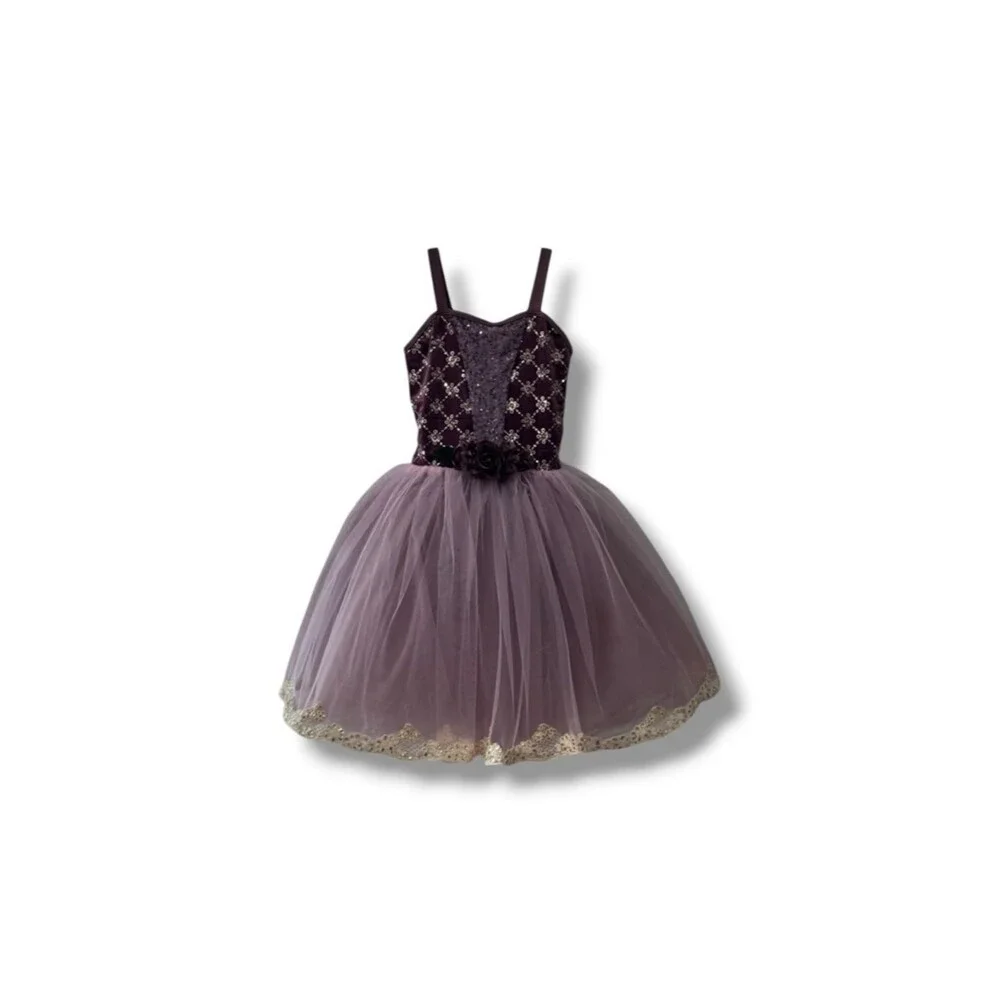 Weissman Showtime Tutu Dress Purple Sequin Velvet Ballet Costume Floral